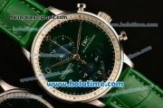 IWC Portuguese Chrono Miyota OS20 Quartz Steel Case with Green Leather Strap and Green Dial