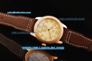 IWC Pilot's Watch Asia Manual Winding Movement Rose Gold Case with Beige Dial and Brown Leather Strap