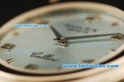 Rolex Cellini Swiss Quartz Steel Case with Cyan Dial and Black Leather Strap-Numeral Markers