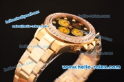 Rolex Daytona Swiss Valjoux 7750-SHG Automatic Gold Case/Strap with Diamond Bezel - Black Dial