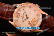 Vacheron Constantin Metiers d'Art Swiss ETA 2824 Automatic Rose Gold Case with White MOP Dial Brown Leather Strap and Diamonds Bezel