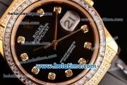 Rolex Datejust Asia Automatic Yellow Gold/Diamond Case with Black Leather Strap Diamond Bezel and Black Dial