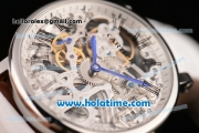 Cartier Rotonde De Swiss Manual Winding Steel Gold Case with White Leather Bracelet and Skeleton Dial