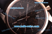 Breitling Transocean Chrono Swiss Valjoux 7750 Automatic Rose Gold Case with Black Dial and Black Leather Strap