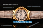 Cartier Ballon Bleu De Medium Asia 4813 Automatic Yellow Gold Case with Silver Dial Blue Leather Strap and Roman Numeral Markers (GF)