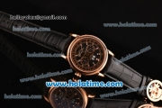 Patek Philippe Grand Complitcations Asia 2813 Automatic Rose Gold Case with Black Leather Strap Black Dial and Stick Markers