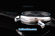 Patek Philippe Calatrava Automatic Movement Silver Case with Black Dial-White Roman Markers and Black Leather Strap