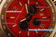 Ferrari Chronogaph Swiss ETA Quartz Full Steel with Red Dial and 7750 Coating