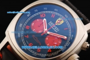 Ferrari Chronograph Miyota Quartz Movement Steel Case with Red Arabic Numerals and Black Leather Strap
