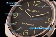 Panerai Radiomir Base PAM00210 Swiss ETA 6497 Manual Winding Steel Case Black Leather Strap Black Dial with Numeral Markers