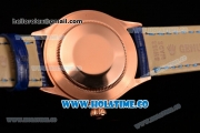 Rolex Cellini Time Asia 2813 Automatic Rose Gold Case with White Dial Blue Leather Strap and Stick/Roman Numeral Markers