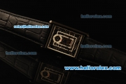 Cartier Tank Skeleton Manual Winding Movement PVD Case with Black Leather Strap