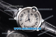 Cartier Ballon Bleu Medium Asia Automatic Steel Case with Silver Dial Black Leather Strap and Roman Numeral Markers (YF)