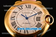 Cartier Ballon Bleu De Medium Asia 4813 Automatic Yellow Gold Case with Silver Dial and Blue Leather Strap - Roman Numeral Markers (GF)