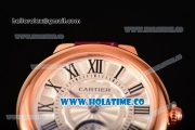 Cartier Ballon Bleu De Small Swiss Quartz Rose Gold Case with White Dial Black Roman Numeral Markers and Burgundy Leather Strap