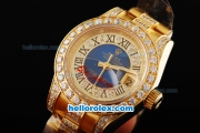 Rolex Datejust Automatic Movement Full Gold ETA Coating with Diamond Bezel and Roman Numeral Hour Markers-Lady Size