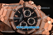 Audemars Piguet Royal Oak Chronograph Swiss Valjoux 7790 Automatic Rose Gold/Diamonds Case with Blue Dial Diamonds Bezel and Stick Markers (EF)