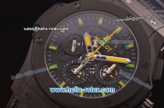 Hublot Aero Bang Niemeyer Swiss Valjoux 7750 Automatic Movement PVD Case with Black Skeleton Dial and Green/Yellow Markers/Hands