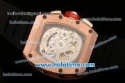 Richard Mille Felipe Massa Flyback Chrono Swiss Valjoux 7750 Automatic Rose Gold Case with Numeral Markers Black Rubber Bracelet and Skeleton Dial