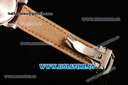 Cartier Rotonde De Miyota Quartz Steel Case with White Dial and Brown Leather Strap - Roman Numeral Markers
