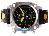 U-BOAT Italo Fontana Chronograph Quartz Movement Silver Case with Black Dial-Yellow Markers and Leather Strap