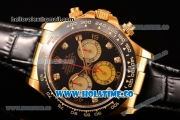 Rolex Daytona Chrono Swiss Valjoux 7750 Automatic Yellow Gold Case with Ceramic Bezel Diamonds Markers and Black Dial (BP)