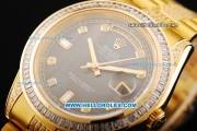Rolex Day Date II Oyster Perpetual Automatic Movement Full Gold with Diamond Bezel - Diamond Markers and Black MOP Dial