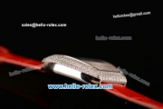 Franck Muller Heart Swiss Quartz Steel Case with Red Leather Strap Diamond Bezel and White Dial - ETA Coating