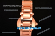 Cartier Rotonde De Miyota Quartz Rose Gold Case/Bracelet with Diamonds Bezel Black Dial and White Roman Numeral Markers