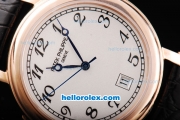 Patek Philippe Swiss ETA 2836 Automatic Movement Rose Gold Case with White Dial and Black Numeral Marker-Black Leather Strap