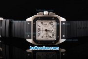 Cartier Santos 100 Chronograph Swiss Valjoux 7750 Movement White Dial with Black Rome Numeral Marker and Black Rubber Strap