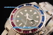 Rolex GMT-Master II Swiss ETA 2836 Automatic Movement Steel Case with Black Dial and Diamond Bezel-Steel Diamond Strap