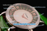 Cartier D'Art Swiss Quartz Steel Case with Roman Numeral Markers Green Leather Bracelet and Green/White Dial