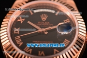 Rolex Day-Date Clone Rolex 3156 Automatic Rose Gold Case with Black Dial and Roman Numeral Markers (BP)