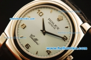 Rolex Cellini Swiss Quartz Steel Case with Cyan Dial and Black Leather Strap-Numeral Markers