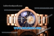 Cartier Rotonde De Miyota Quartz Rose Gold Case/Bracelet with Blue Dial and Diamonds Bezel