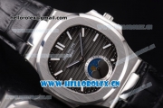 Patek Philippe Nautilus Miyota 9015 Automatic Steel Case with Black Dial Black Leather Strap and Stick Markers