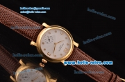 Patek Philippe Calatrava Swiss ETA 2836 Automatic Yellow Gold Case with White Dial Diamond Markers and Brown Leather Strap