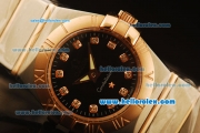 Omega Constellation Swiss Quartz Steel Case with Rose Gold Bezel and Black Dial-Diamond Markers