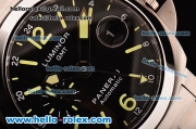 Panerai Luminor GMT PAM00088 Swiss Valjoux 7750-SHG-MD Black Dial with Green Stick/Numeral Markers and Stainless Steel Strap - 1:1 Original