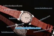 Patek Philippe Gondolo Japanese Miyota Quartz Steel Case with Brown Leather Bracelet Stick Markers and White Dial