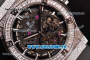 Hublot Classic Fusion Asia 6497 Manual Winding Diamonds/Steel Case with Skeleton Dial Diamonds Bezel and Stick Markers