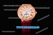 Cartier Ballon Bleu De Small Swiss Quartz Rose Gold Case with Diamonds Bezel White Dial and Burgundy Leather Strap - Black Markers