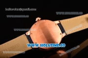 Cartier Rotonde De Swiss Quartz Rose Gold Case with White Guilloche Dial Diamonds Bezel and Blue Leather Strap