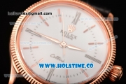 Rolex Cellini Time Asia 2813 Automatic Rose Gold Case with White Dial Black Leather Strap and Stick/Roman Numeral Markers