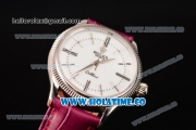 Rolex Cellini Time Asia 2813 Automatic Steel Case with White Dial Burgundy Leather Strap and Stick/Roman Numeral Markers