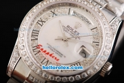 Rolex Day Date Oyster Perpetual Automatic with Diamond&White Dial-Roman Marking and Diamond Bezel