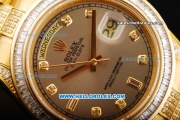 Rolex Day Date II Oyster Perpetual Automatic Movement Full Gold with Diamond Bezel - Diamond Markers and Grey Dial