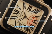 Cartier Santos 100 Swiss ETA 2824 Automatic Movement Steel Case with Black Bezel and Black Leather Strap