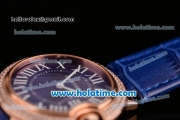 Cartier Ballon Bleu Swiss Quartz Rose Gold Case with Blue Leather Strap Diamond Bezel and Blue Dial